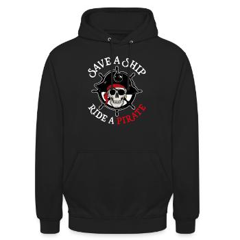 Save A Ship Ride A Pirate Aargh Ship Captain - Unisex Hoodie - Schwarz - Vorne - Alina (178cm) & Michal (187cm)