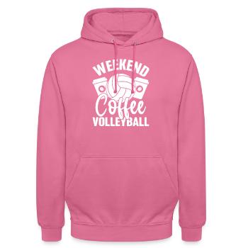 Wochenende Kaffee Volleyball Bump Set Spike - Unisex Hoodie - Pink - Vorne - Alina (178cm) & Michal (187cm)