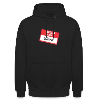 Hello I Am Weird - Autocollants drôles - Sweat-shirt à capuche unisexe - noir - Devant - Alina (178cm) & Michal (187cm)