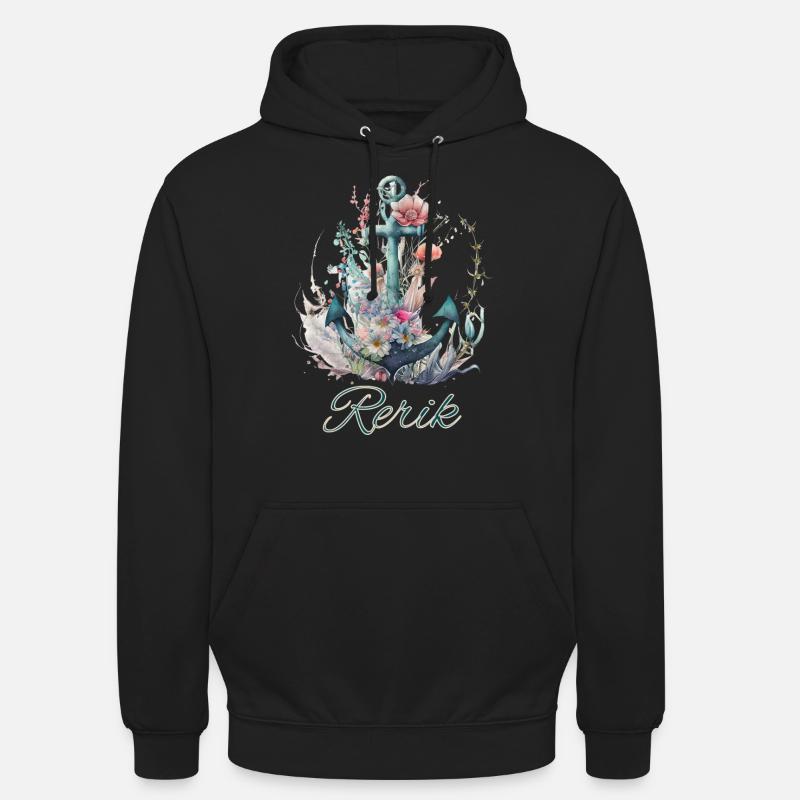 Ancre Rerik avec fleurs - Sweat-shirt à capuche unisexe - noir