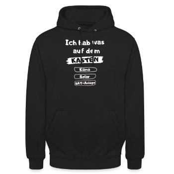 Ich hab was auf dem Kasten | Camping | Kastenwagen - Unisex Hoodie - Schwarz - Vorne - Alina (178cm) & Michal (187cm)