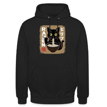 Hungrige Katze Ramen Fan Suppe Nudeln Manga Japan - Unisex Hoodie - Schwarz - Vorne - Alina (178cm) & Michal (187cm)