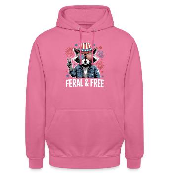 Feral And Free Patriotic Raccoon - Unisex Hoodie - pink - Front - Alina (178cm) & Michal (187cm)