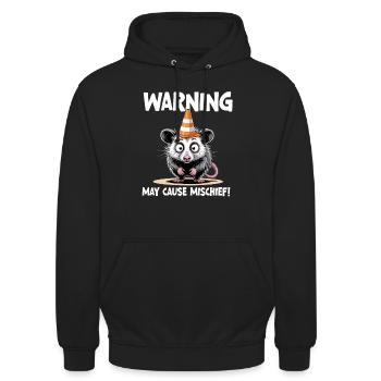 Lustige Opossum-Warnung kann Unheil anrichten - Unisex Hoodie - Schwarz - Vorne - Alina (178cm) & Michal (187cm)