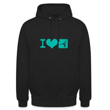 Ich liebe Pole Dance Pole Fitness Geschenk - Unisex Hoodie - Schwarz - Vorne - Alina (178cm) & Michal (187cm)