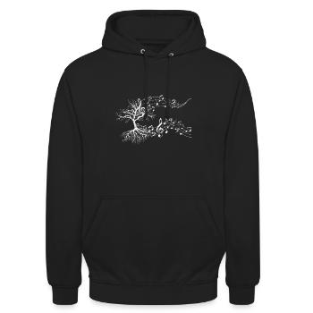 Musik Baum Notenschlüssel Musik Noten Dur Moll - Unisex Hoodie - Schwarz - Vorne - Alina (178cm) & Michal (187cm)