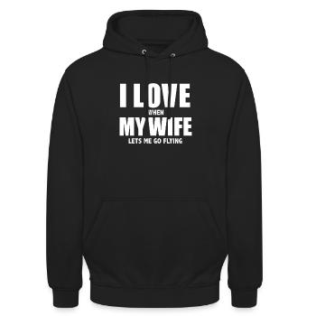 Liebe meine Frau, wenn sie mich fliegend peitschen lässt - Unisex Hoodie - Schwarz - Vorne - Alina (178cm) & Michal (187cm)