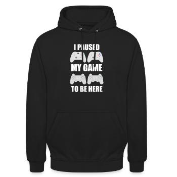 Ich pausierte mein Spiel, um hier zu sein T-Shirt Video Gamer - Unisex Hoodie - Schwarz - Vorne - Alina (178cm) & Michal (187cm)