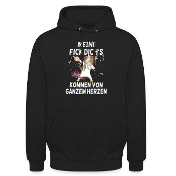 Einhorn Meine Fick dich's Spruch Ironie Sarkasmus - Unisex Hoodie - Schwarz - Vorne - Alina (178cm) & Michal (187cm)