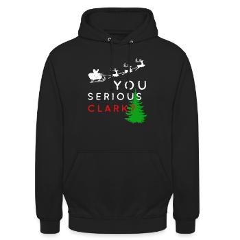 Vetter Eddie Hemd Sie ernst, Clark? Weihnachten - Unisex Hoodie - Schwarz - Vorne - Alina (178cm) & Michal (187cm)