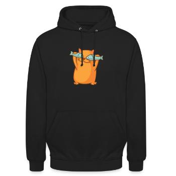 Süße lustige Katze hat Fischaugen Schabernack Miau - Unisex Hoodie - Schwarz - Vorne - Alina (178cm) & Michal (187cm)