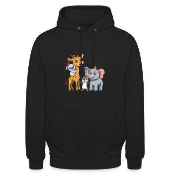 Fête d'anniversaire pour enfants mignons et zoo - Sweat-shirt à capuche unisexe - noir - Devant - Alina (178cm) & Michal (187cm)