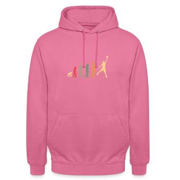 panier de basket vintage, retro evolution avec dunk - Sweat-shirt à capuche unisexe - rose - Devant - Alina (178cm) & Michal (187cm)