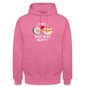 You Maki Miso Happy - Unisex Hoodie - pink - Front - Alina (178cm) & Michal (187cm)