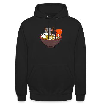 Ramen Kawaii Katze Anime - Unisex Hoodie - Schwarz - Vorne - Alina (178cm) & Michal (187cm)