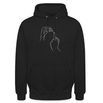 Mittelfinger Damen Stinkefinger mit Nagellack - Unisex Hoodie - Schwarz - Vorne - Alina (178cm) & Michal (187cm)