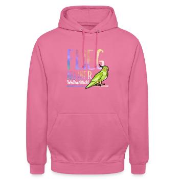 Flieg kleiner Wellensittich Haustier Vogel Motiv - Unisex Hoodie - Pink - Vorne - Alina (178cm) & Michal (187cm)