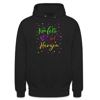Karneval Fasching Konfetti im Herzen - Unisex Hoodie - Schwarz - Vorne - Alina (178cm) & Michal (187cm)