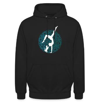 Dames yoga tenue avec chat Pilates Qi Gong - Sweat-shirt à capuche unisexe - noir - Devant - Alina (178cm) & Michal (187cm)