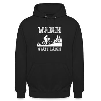 Waden Statt Laden | Anti E-Bike Fahrradfahrer - Unisex Hoodie - Schwarz - Vorne - Alina (178cm) & Michal (187cm)