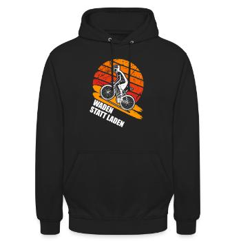 Waden Statt Laden | Anti E-Bike Fahrradfahrer - Unisex Hoodie - Schwarz - Vorne - Alina (178cm) & Michal (187cm)