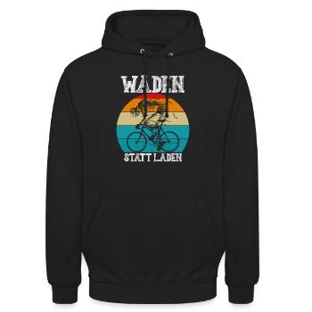 Waden Statt Laden | Anti E-Bike Fahrradfahrer - Unisex Hoodie - Schwarz - Vorne - Alina (178cm) & Michal (187cm)