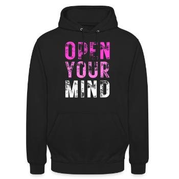 OUVREZ VOTRE – Couleur Violet, Rose, Blanc - Sweat-shirt à capuche unisexe - noir - Devant - Alina (178cm) & Michal (187cm)