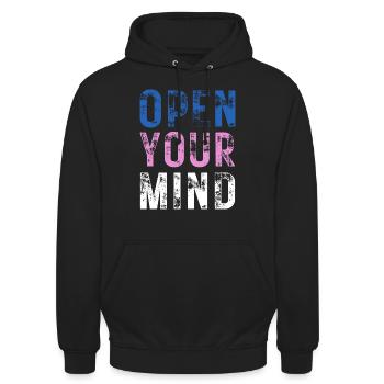 OUVREZ VOTRE – Couleur bleue, rose, blanche - Sweat-shirt à capuche unisexe - noir - Devant - Alina (178cm) & Michal (187cm)