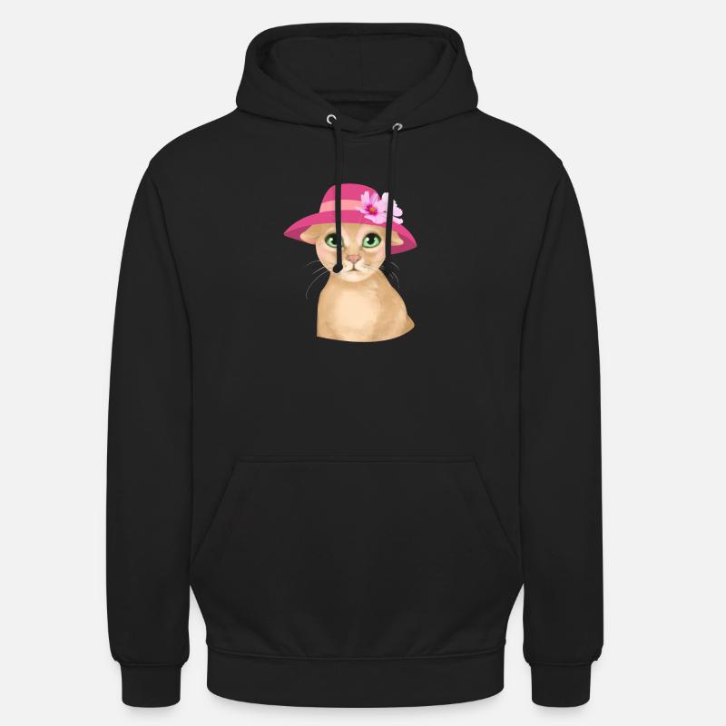 Chat avec chapeau et fleur - Sweat-shirt à capuche unisexe - noir