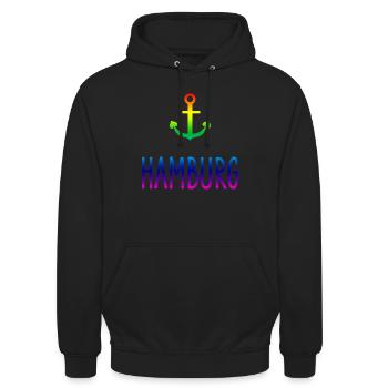 CSD Hamburg Anker Regenbogen Gay - Unisex Hoodie - Schwarz - Vorne - Alina (178cm) & Michal (187cm)