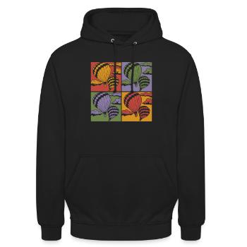 Pop Art Ballonfahrer Geschenkidee Heißluftballon - Unisex Hoodie - Schwarz - Vorne - Alina (178cm) & Michal (187cm)