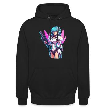 Manga Girl - E-Girl -Warrior Princess - Unisex Hoodie - Schwarz - Vorne - Alina (178cm) & Michal (187cm)