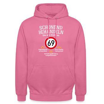 69. Geburtstag Schonend Behandeln 69 Alte Kiste 69 - Unisex Hoodie - Pink - Vorne - Alina (178cm) & Michal (187cm)