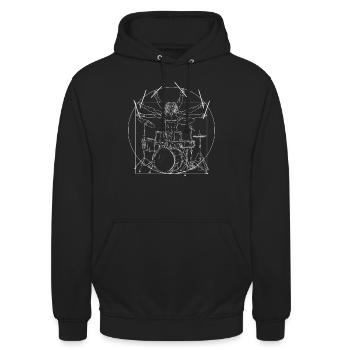 Drums Da Vinci - Cadeau de batteur de roche vitruvienne - Sweat-shirt à capuche unisexe - noir - Devant - Alina (178cm) & Michal (187cm)