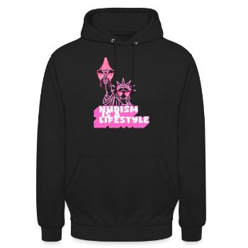 FKK ist ein Lebensstil - Unisex Hoodie - Schwarz - Vorne - Alina (178cm) & Michal (187cm)