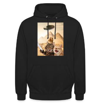 Cat & Pyramid Space Adventure - UFOs - Unisex Hoodie - black - Front - Alina (178cm) & Michal (187cm)