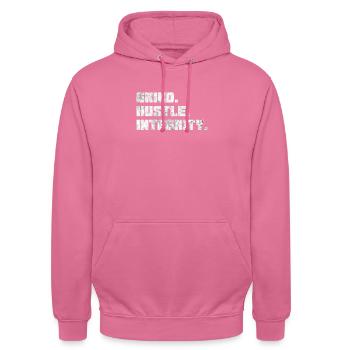 Grind Hustle Business Motivation - Sweat-shirt à capuche unisexe - rose - Devant - Alina (178cm) & Michal (187cm)
