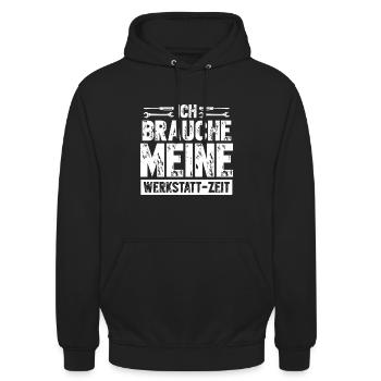 Mechaniker Brauche Werkstatt-Zeit Geschenk - Unisex Hoodie - Schwarz - Vorne - Alina (178cm) & Michal (187cm)