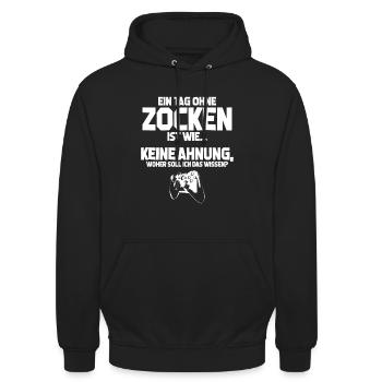 Gamer Tag ohne Zocken? Unmöglich! Geschenk - Unisex Hoodie - Schwarz - Vorne - Alina (178cm) & Michal (187cm)