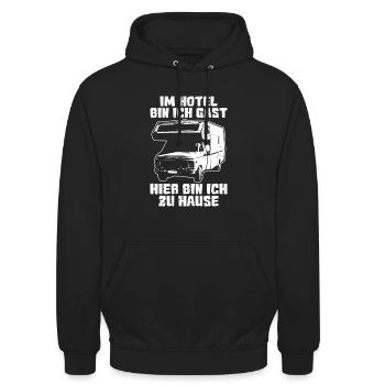 Reisemobil Wohnmobil = zu Hause Geschenk - Unisex Hoodie - Schwarz - Vorne - Alina (178cm) & Michal (187cm)