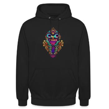 Goa Sugar Skull Psytrance - Unisex Hoodie - Schwarz - Vorne - Alina (178cm) & Michal (187cm)