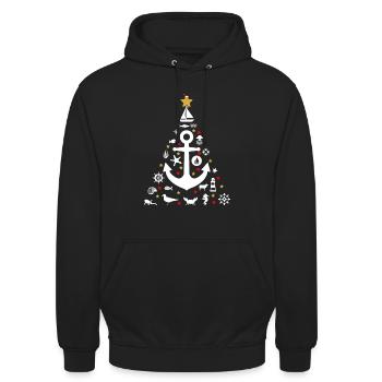 Norddeutsche Weihnachten Tannenbaum Norden Anker - Unisex Hoodie - Schwarz - Vorne - Alina (178cm) & Michal (187cm)