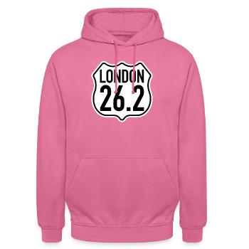 Londres 26,2 milles | Marathoniens marathoniens courant - Sweat-shirt à capuche unisexe - rose - Devant - Alina (178cm) & Michal (187cm)