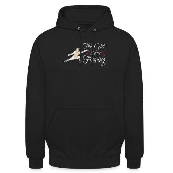 Cette fille aime l'escrime Epée de cadeau d'escrimeur sportif - Sweat-shirt à capuche unisexe - noir - Devant - Alina (178cm) & Michal (187cm)