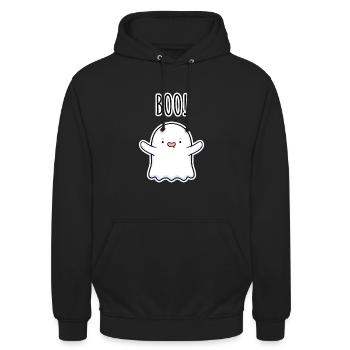 Boo Geist – Süßer Halloween Ghost - Unisex Hoodie - Schwarz - Vorne - Alina (178cm) & Michal (187cm)