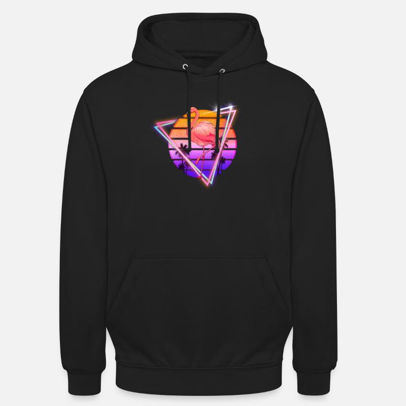 Flamingo Synthwave Retro Old School Gift - Unisex Hoodie - black
