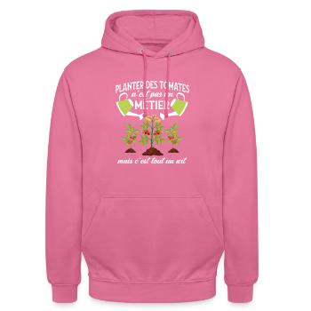 Planter des tomates - humour cadeau - Sweat-shirt à capuche unisexe - rose - Devant - Alina (178cm) & Michal (187cm)