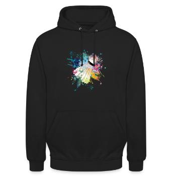 Wasserfabe Farbexplosion Splash Design Federball - Unisex Hoodie - Schwarz - Vorne - Alina (178cm) & Michal (187cm)