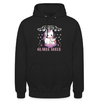 Je vais être grande-sœur - future grande soeur - Sweat-shirt à capuche unisexe - noir - Devant - Alina (178cm) & Michal (187cm)