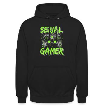Serial Gamer Ado Geek Humour Jeux Vidéo - Sweat-shirt à capuche unisexe - noir - Devant - Alina (178cm) & Michal (187cm)